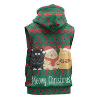 Cat Meowy Christmas Sleeveless Zip Hoodie Xmas Holiday Patterns - Wonder Print Shop