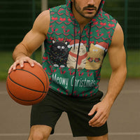 Cat Meowy Christmas Sleeveless Zip Hoodie Xmas Holiday Patterns - Wonder Print Shop