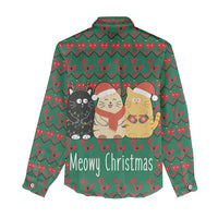 Cat Meowy Christmas Women Casual Shirt Xmas Holiday Patterns - Wonder Print Shop