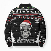 Cat Skull Santa Christmas Bomber Puffer Jacket Xmas Holiday Patterns - Wonder Print Shop