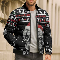 Cat Skull Santa Christmas Bomber Puffer Jacket Xmas Holiday Patterns - Wonder Print Shop