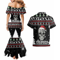 Cat Skull Santa Christmas Couples Matching Mermaid Dress and Hawaiian Shirt Xmas Holiday Patterns - Wonder Print Shop