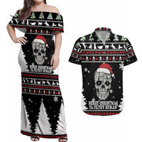 Cat Skull Santa Christmas Couples Matching Off Shoulder Maxi Dress and Hawaiian Shirt Xmas Holiday Patterns - Wonder Print Shop