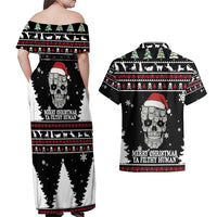 Cat Skull Santa Christmas Couples Matching Off Shoulder Maxi Dress and Hawaiian Shirt Xmas Holiday Patterns - Wonder Print Shop