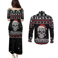 Cat Skull Santa Christmas Couples Matching Puletasi and Long Sleeve Button Shirt Xmas Holiday Patterns - Wonder Print Shop