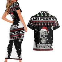 Cat Skull Santa Christmas Couples Matching Short Sleeve Bodycon Dress and Hawaiian Shirt Xmas Holiday Patterns - Wonder Print Shop