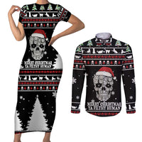 Cat Skull Santa Christmas Couples Matching Short Sleeve Bodycon Dress and Long Sleeve Button Shirt Xmas Holiday Patterns - Wonder Print Shop