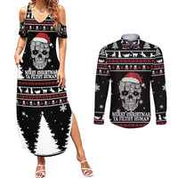 Cat Skull Santa Christmas Couples Matching Summer Maxi Dress and Long Sleeve Button Shirt Xmas Holiday Patterns - Wonder Print Shop