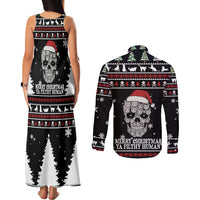 Cat Skull Santa Christmas Couples Matching Tank Maxi Dress and Long Sleeve Button Shirt Xmas Holiday Patterns - Wonder Print Shop