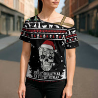 Cat Skull Santa Christmas Cross Shoulder Shirt Xmas Holiday Patterns - Wonder Print Shop