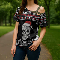 Cat Skull Santa Christmas Cross Shoulder Shirt Xmas Holiday Patterns - Wonder Print Shop
