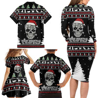Cat Skull Santa Christmas Family Matching Long Sleeve Bodycon Dress and Hawaiian Shirt Xmas Holiday Patterns - Wonder Print Shop