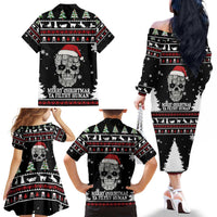 Cat Skull Santa Christmas Family Matching Off The Shoulder Long Sleeve Dress and Hawaiian Shirt Xmas Holiday Patterns - Wonder Print Shop