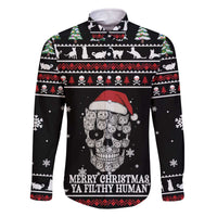 Cat Skull Santa Christmas Family Matching Off The Shoulder Long Sleeve Dress and Hawaiian Shirt Xmas Holiday Patterns - Wonder Print Shop