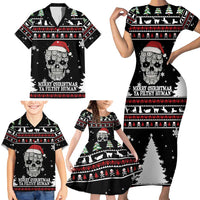 Cat Skull Santa Christmas Family Matching Short Sleeve Bodycon Dress and Hawaiian Shirt Xmas Holiday Patterns - Wonder Print Shop