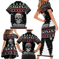 Cat Skull Santa Christmas Family Matching Short Sleeve Bodycon Dress and Hawaiian Shirt Xmas Holiday Patterns - Wonder Print Shop