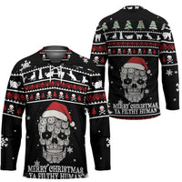 Cat Skull Santa Christmas Hockey Jersey Xmas Holiday Patterns - Wonder Print Shop