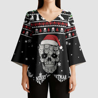 Cat Skull Santa Christmas Kimono Sleeve Blouse Xmas Holiday Patterns - Wonder Print Shop