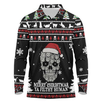 Cat Skull Santa Christmas Long Sleeve Polo Shirt Xmas Holiday Patterns - Wonder Print Shop