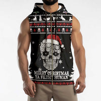 Cat Skull Santa Christmas Sleeveless Zip Hoodie Xmas Holiday Patterns - Wonder Print Shop