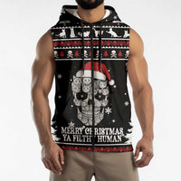Cat Skull Santa Christmas Sleeveless Zip Hoodie Xmas Holiday Patterns - Wonder Print Shop