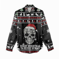 Cat Skull Santa Christmas Women Casual Shirt Xmas Holiday Patterns - Wonder Print Shop