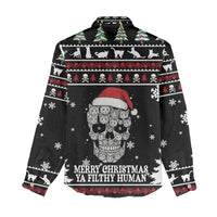 Cat Skull Santa Christmas Women Casual Shirt Xmas Holiday Patterns - Wonder Print Shop
