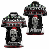 Cat Skull Santa Christmas Women Polo Shirt Xmas Holiday Patterns - Wonder Print Shop