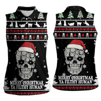 Cat Skull Santa Christmas Women Sleeveless Polo Shirt Xmas Holiday Patterns - Wonder Print Shop