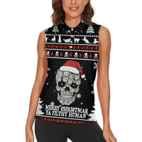 Cat Skull Santa Christmas Women Sleeveless Polo Shirt Xmas Holiday Patterns - Wonder Print Shop
