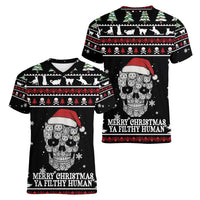 Cat Skull Santa Christmas Women V-Neck T-Shirt Xmas Holiday Patterns - Wonder Print Shop