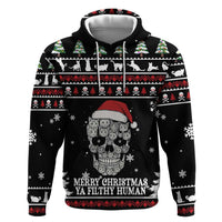 Cat Skull Santa Christmas Zip Hoodie Xmas Holiday Patterns - Wonder Print Shop