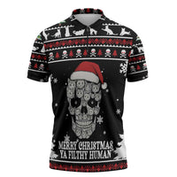 Cat Skull Santa Christmas Zipper Polo Shirt Xmas Holiday Patterns - Wonder Print Shop