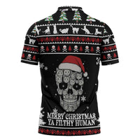 Cat Skull Santa Christmas Zipper Polo Shirt Xmas Holiday Patterns - Wonder Print Shop