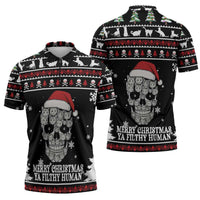 Cat Skull Santa Christmas Zipper Polo Shirt Xmas Holiday Patterns - Wonder Print Shop