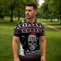 Cat Skull Santa Christmas Zipper Polo Shirt Xmas Holiday Patterns - Wonder Print Shop