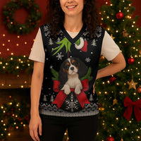 Cavalier King Charles Spaniel Xmas Ball Christmas Knitted V-Neck Vest Xmas Holiday Patterns TS04