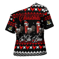 Chicken Farm Christmas Cross Shoulder Shirt Xmas Holiday Patterns - Wonder Print Shop