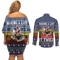 Chicken It Twice Christmas Couples Matching Off Shoulder Short Dress and Long Sleeve Button Shirt Xmas Holiday Patterns - Wonder Print Shop