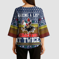 Chicken It Twice Christmas Kimono Sleeve Blouse Xmas Holiday Patterns - Wonder Print Shop