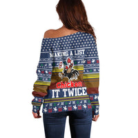 Chicken It Twice Christmas Off Shoulder Sweater Xmas Holiday Patterns - Wonder Print Shop