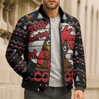 Chicken Stop Christmas Bomber Puffer Jacket Xmas Holiday Patterns - Wonder Print Shop