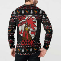 Chicken Stop Christmas Button Sweatshirt Xmas Holiday Patterns - Wonder Print Shop