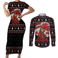 Chicken Stop Christmas Couples Matching Short Sleeve Bodycon Dress and Long Sleeve Button Shirt Xmas Holiday Patterns - Wonder Print Shop