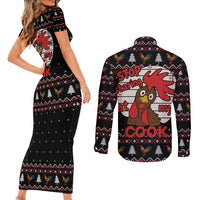 Chicken Stop Christmas Couples Matching Short Sleeve Bodycon Dress and Long Sleeve Button Shirt Xmas Holiday Patterns - Wonder Print Shop
