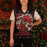 Chicken Stop Christmas Knitted V-Neck Vest Xmas Holiday Patterns - Wonder Print Shop