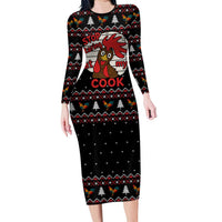 Chicken Stop Christmas Long Sleeve Bodycon Dress Xmas Holiday Patterns - Wonder Print Shop