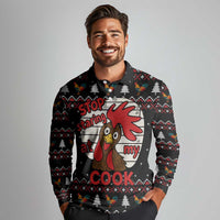 Chicken Stop Christmas Long Sleeve Polo Shirt Xmas Holiday Patterns - Wonder Print Shop