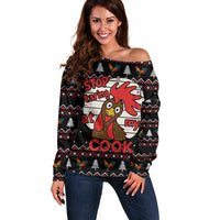 Chicken Stop Christmas Off Shoulder Sweater Xmas Holiday Patterns - Wonder Print Shop