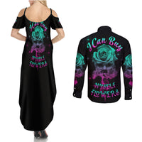 I Can Buy Myself Flowers Smoke Rose Skull Couples Matching Summer Maxi Dress and Long Sleeve Button Shirt - Wonder Print Shop